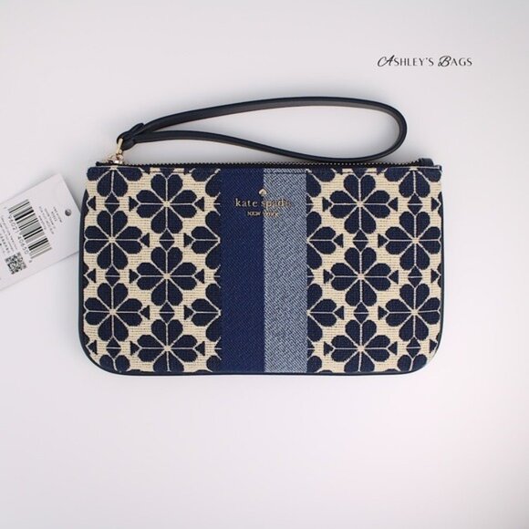 Kate Spade Spade Flower Jacquard Stripe Pouch Wristlet Blue Multi